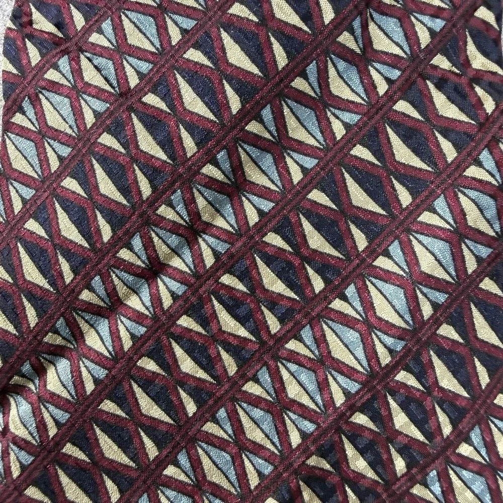 Vintage Christian Dior Monsieur Silk Men's Tie USA Geometric Burgundy Cream Blue
